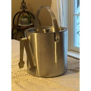 Stainless Steel Double Wall Ice Bucket With Tongs And Lid 7” Tall